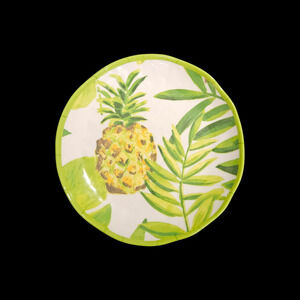 Tropical Pineapple Melamine Plates Set of 4 Outdoor Collection Green Leaf